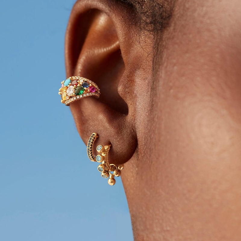 MYEARS Women Huggie Earrings Gold Hoop Ear Stud Cuff Sea Blue Diamond Cubic Zirconia Half Sleeper 14K Gold Filled Small Simple Hypoallergenic Everyday Basic Jewelry - Image 3